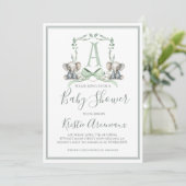 Preppy Southern Sage Boy Elephant Baby shower Kaart (Staand voorkant)