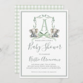 Preppy Southern Sage Boy Elephant Baby shower Kaart (Voorkant / Achterkant)