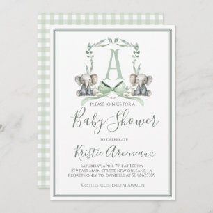 Preppy Southern Sage Boy Elephant Baby shower Kaart