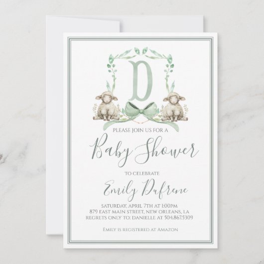 Preppy Southern Sage Boy Lamb Baby shower Kaart (Voorkant)