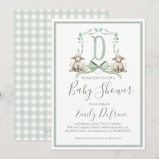 Preppy Southern Sage Boy Lamb Baby shower Kaart (Voorkant / Achterkant)