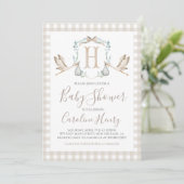 Preppy Southern Tan Stork Baby shower Invitation Kaart (Staand voorkant)