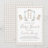 Preppy Southern Tan Stork Baby shower Invitation Kaart (Voorkant / Achterkant)
