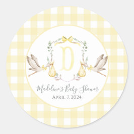 Preppy Southern Yellow Girl Stork Baby shower Ronde Sticker