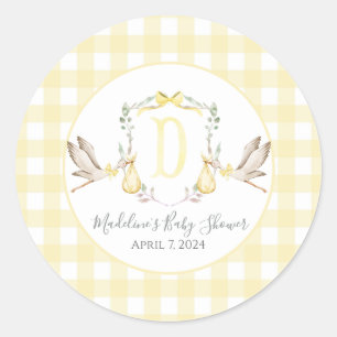 Preppy Southern Yellow Girl Stork Baby shower Ronde Sticker