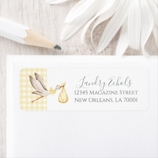 Preppy Southern Yellow Stork Adresetiketten Etiket (Insitu)