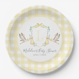 Preppy Southern Yellow Stork-Baby shower Papieren Bordje