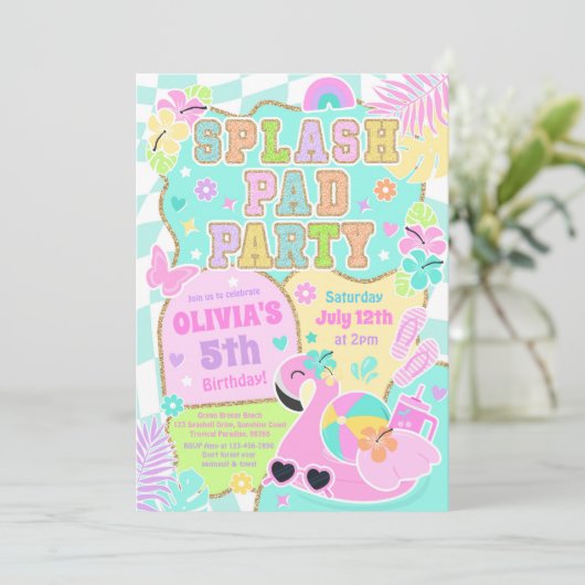 Preppy Splash Pad Party Cute Girly Pool Birthday Kaart (Staand voorkant)