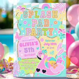 Preppy Splash Pad Party Cute Girly Pool Birthday Kaart