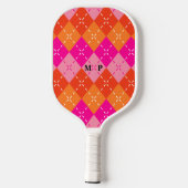 Preppy Sportief Roze en Sinaasappel Argyle Geperso Pickleball Paddle (Achterkant)
