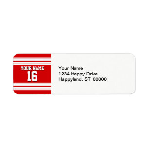 Preppy Sporty Red met White Stripes Team Jersey Etiket