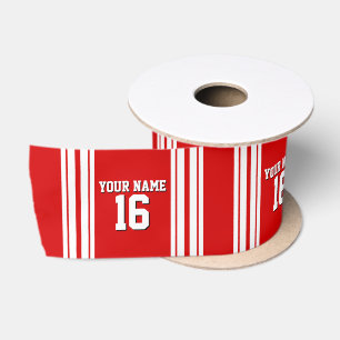 Preppy Sporty Red met White Stripes Team Jersey Satijnen Lint