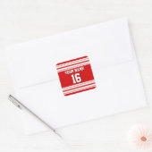 Preppy Sporty Red met White Stripes Team Jersey Vierkante Sticker (Envelop)