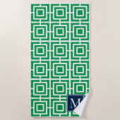 Preppy Square Lattice Monogram – Green & Navy Strandlaken (Voorkant)