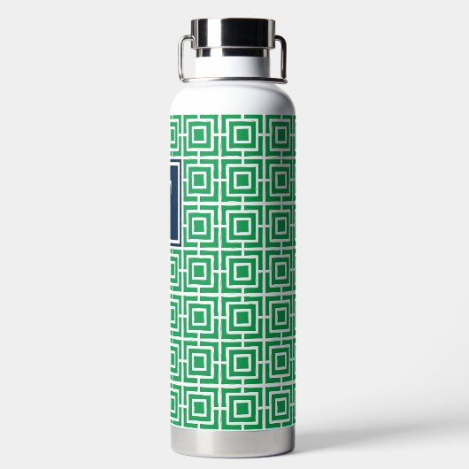 Preppy Square Lattice Monogram - Green & Navy Waterfles (Achterkant)