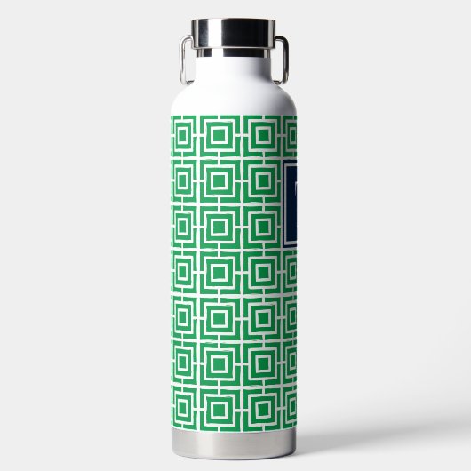 Preppy Square Lattice Monogram - Green & Navy Waterfles (Voorkant)