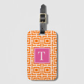 Preppy Square Lattice Monogram Orange & Hot Pink Bagagelabel (Voorkant (verticaal))