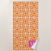 Preppy Square Lattice Monogram Orange & Hot Pink Strandlaken (Voorkant)