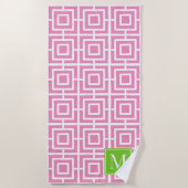 Preppy Square Lattice Monogram – Pink & Lime Strandlaken (Voorkant)