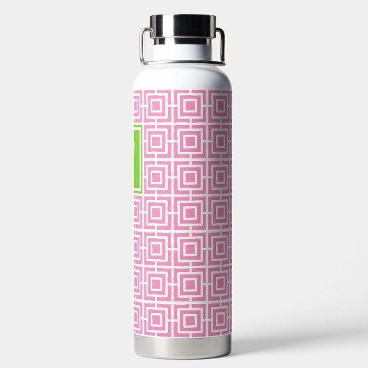 Preppy Square Lattice Monogram – Pink & Lime Waterfles (Achterkant)