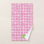 Preppy Square Lattice - Pink & Lime Green Monogram Bad Handdoek (Handdoek)