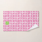 Preppy Square Lattice - Pink & Lime Green Monogram Bad Handdoek (Handdoek)
