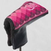 Preppy Stijlvolle Monogrammed Roze Argyle Golfheadcover (3/4 voorkant)