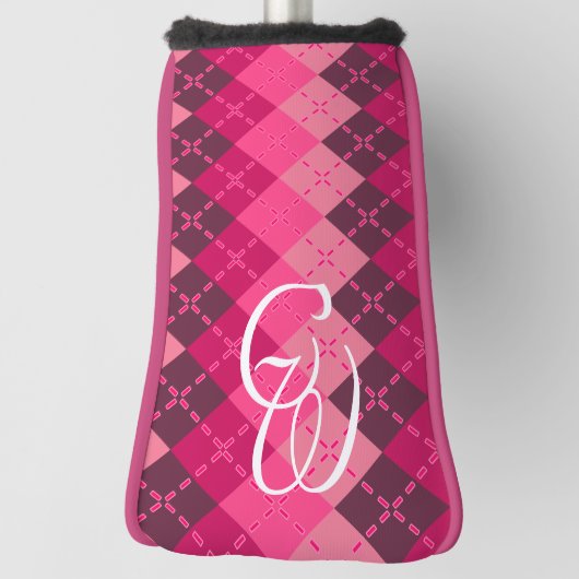 Preppy Stijlvolle Monogrammed Roze Argyle Golfheadcover (Draai 90)
