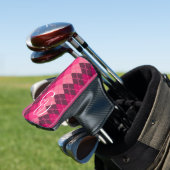 Preppy Stijlvolle Monogrammed Roze Argyle Golfheadcover (Insitu)