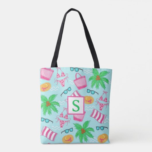Preppy strand bikini handdoek palmboom handdoek mo tote bag (Achterkant)