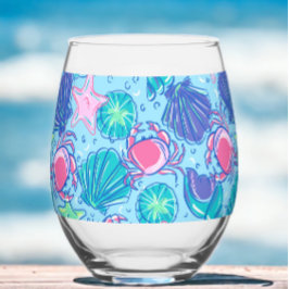 Preppy Strand Roze Krabben Schelpen  Wijnglas Zonder Voet