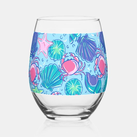 Preppy Strand Roze Krabben Schelpen  Wijnglas Zonder Voet (Achterkant)