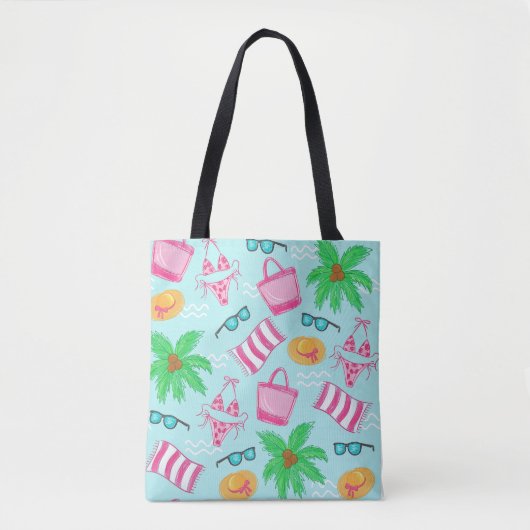 Preppy strand scène bikini handdoek palmboom handd tote bag (Voorkant)