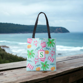 Preppy strand scène bikini handdoek palmboom handd tote bag