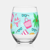 Preppy strandmeisje weekend bikini palmboom wijnglas zonder voet (Achterkant)