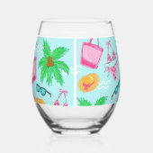 Preppy strandmeisje weekend bikini palmboom wijnglas zonder voet (Links)