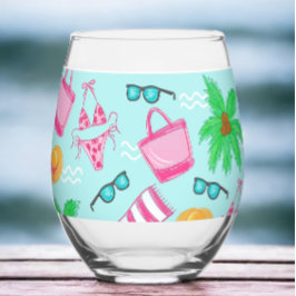 Preppy strandmeisje weekend bikini palmboom wijnglas zonder voet