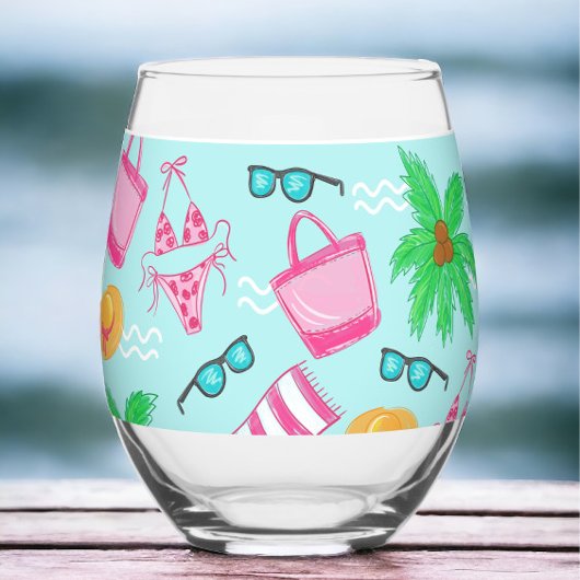 Preppy strandmeisje weekend bikini palmboom wijnglas zonder voet