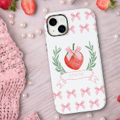 Preppy Strawberry Pink Gingham Bows gepersonalisee Case-Mate iPhone Case