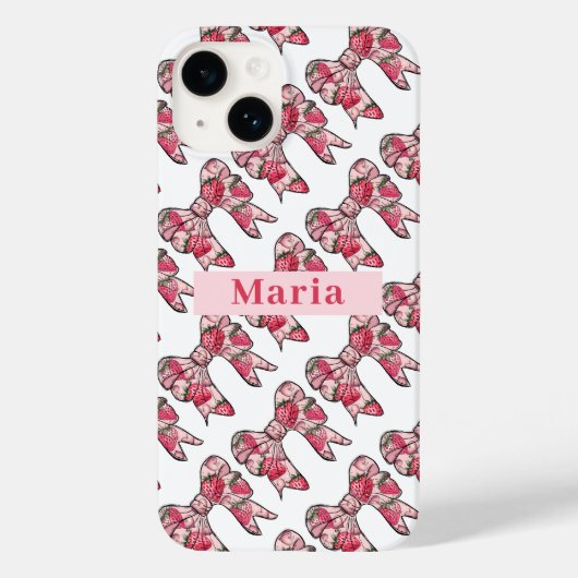 Preppy Strawberry Roze Bogen Gepersonaliseerd Case-Mate iPhone Case (Achterkant)