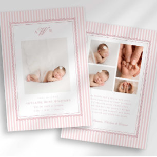 Preppy Streep Monogram Foto Geboorteaankondiging Aankondiging