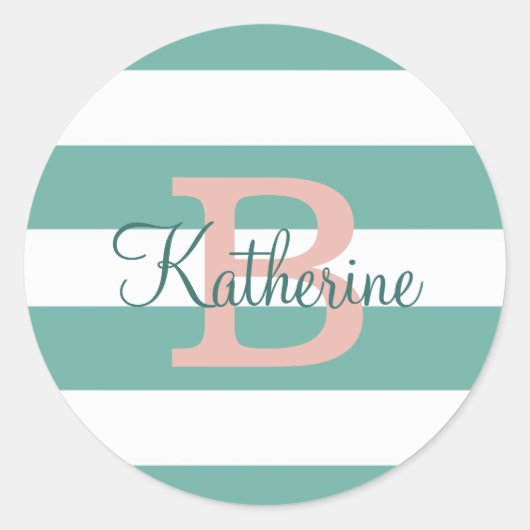 Preppy strees mint and blush monogram Sticker (Voorkant)
