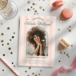 Preppy Strepen 30e Verjaardagsfeest Foto Roze  Kaart