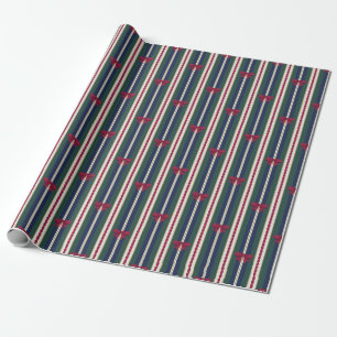 Preppy Strepen Burgundy Strik Kerstdag Cadeaupapier