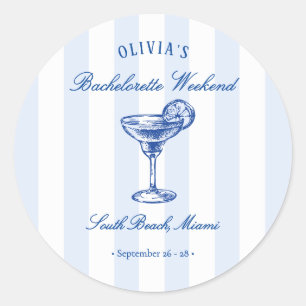 Preppy Strepen & Cocktail Vrijgezellenweekend Ronde Sticker
