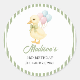 Preppy Strepen Cute Eend Thema Kinderen Verjaardag Ronde Sticker