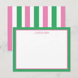 Preppy Strepen Cute Roze & Groen +Kantoorartikelen Notitiekaartje