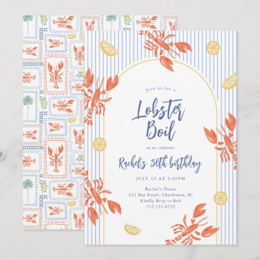 Preppy Strepen Kreeft Kookfeest Zeebanket  Kaart (Voorkant / Achterkant)