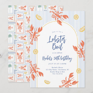 Preppy Strepen Kreeft Kookfeest Zeedieren Feest  Kaart