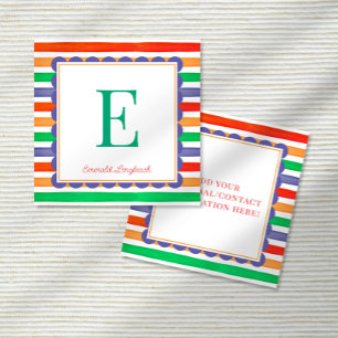 Preppy Strepen Monogram Scallop Kleurrijk Informatiekaartje